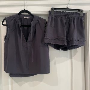 Day + Moon Ladies Charcoal Raw Hem Tank & Shorts Set Size Small